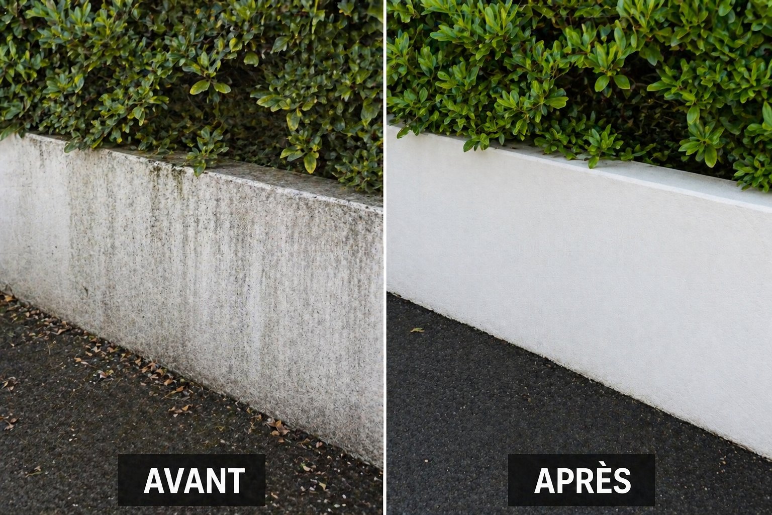 Nettoyage muret extérieur blanc Bordeaux avant après - Ménage-Toi 33